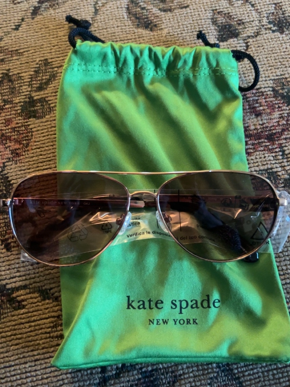 kate spade Rose Gold Aviator Sunglasses with Brown Lenses